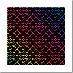 Rainbow Scottish Terriers (Scottie Dogs) on Black Background Posters and Art
